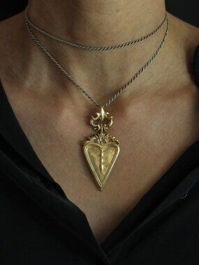 Victorian Bronze Heart Pendant Necklace Sterling Silver Chain Gothic Romantic